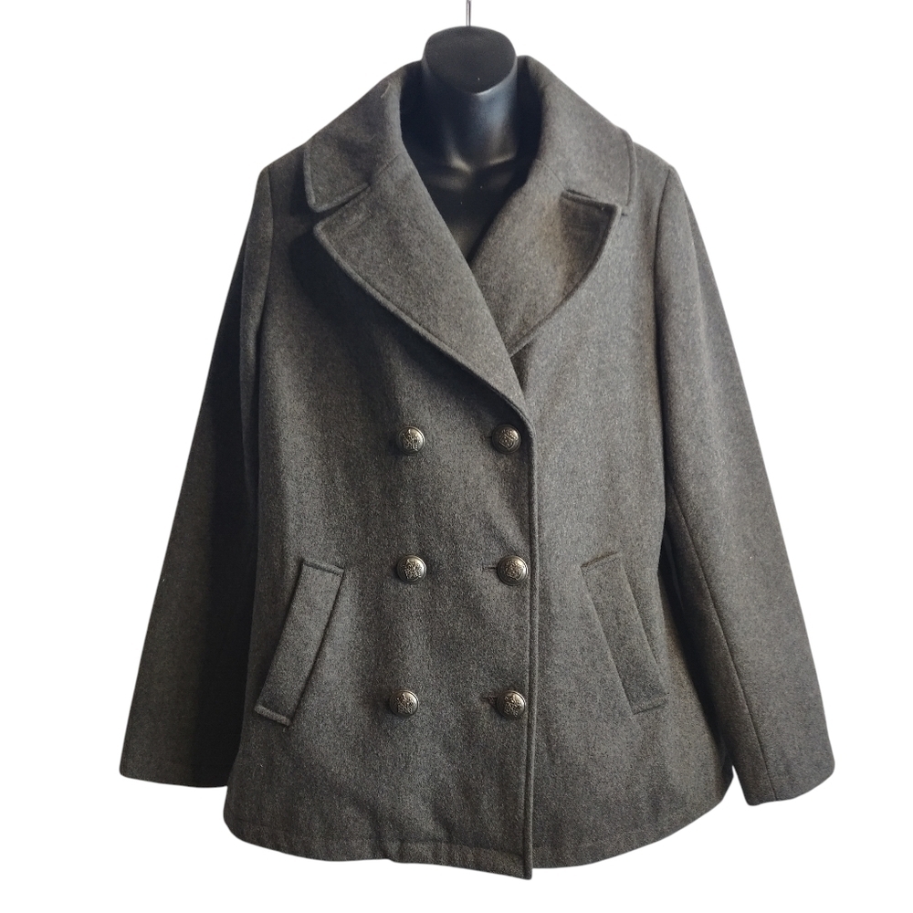 Merona Womens Wool Blend Peacoat Gray Double Breast Lined Size Large